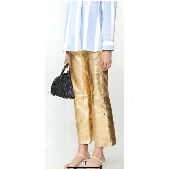 Sandro Orne Metallic Lamb Leather Pants Gold Size XS - Picture 14 of 16